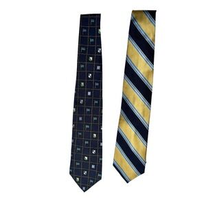 Chaps Ralph Lauren Tie Bundle Lot of 2 Silk Neckties Blue Gold Striped Golf Patt